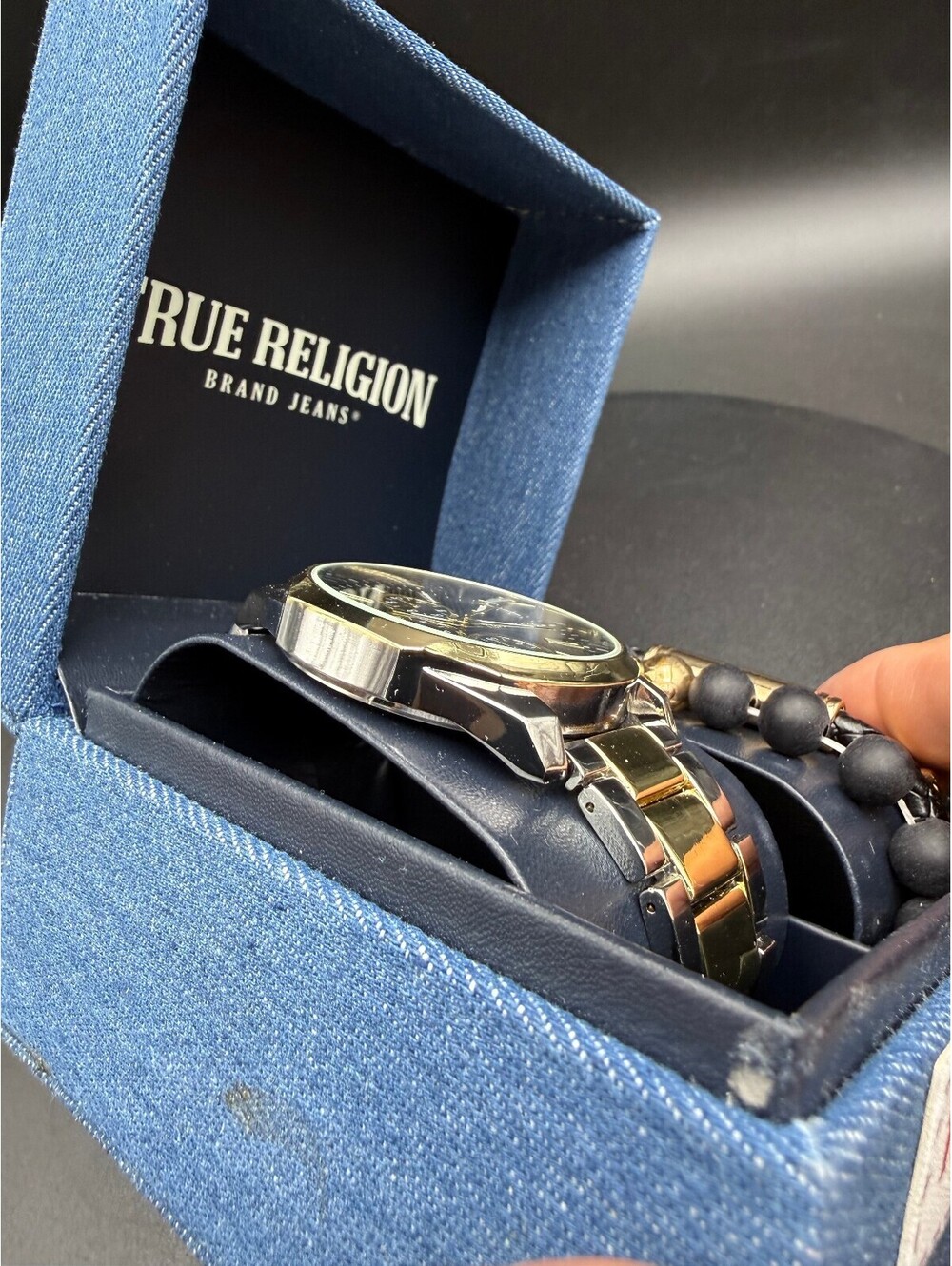 True Religion Black Gold Watch & 3 Bracelet Set w/ Box - Picture 3 of 7